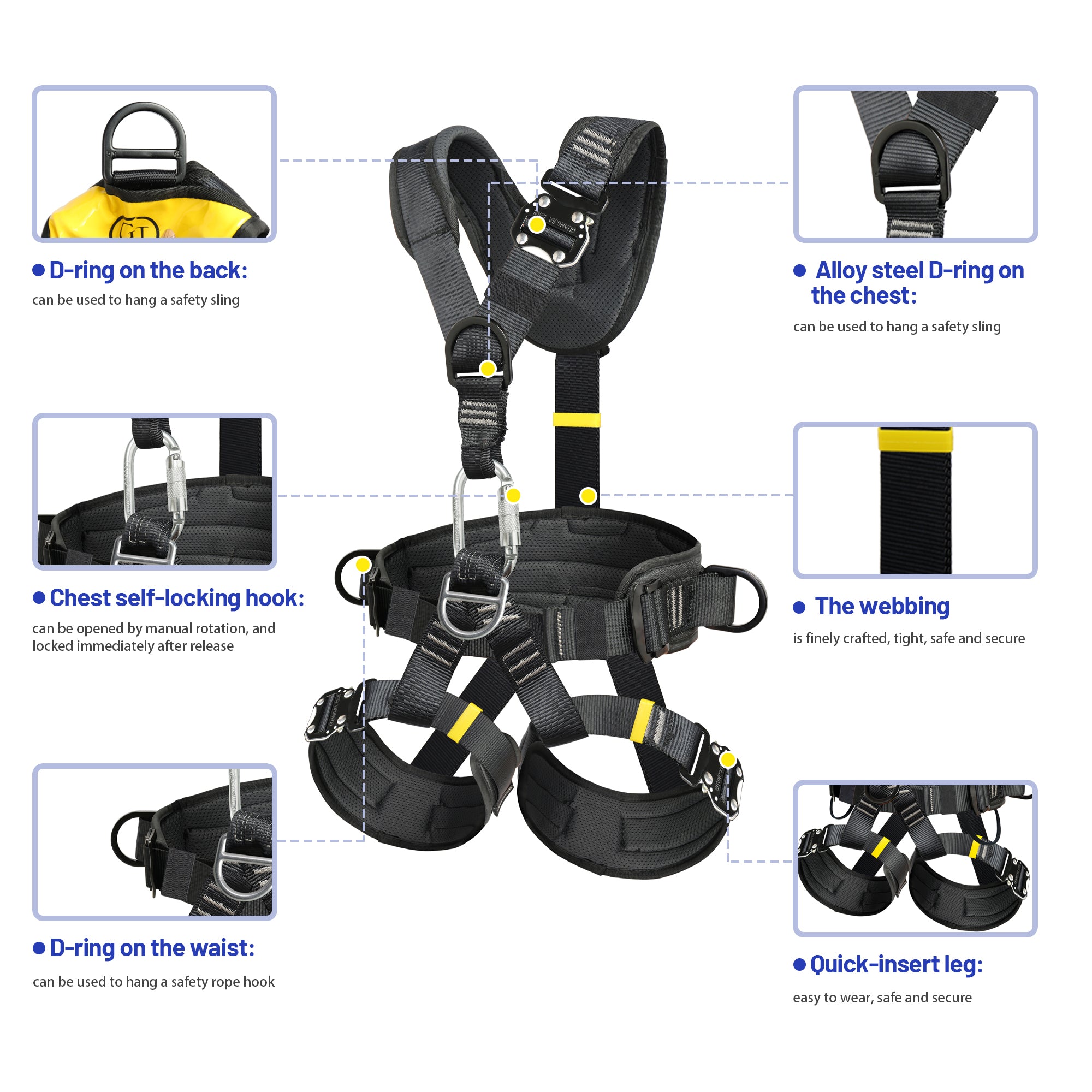 Full Body Climbing Harness Can Be Inverted Thicken Widen Protect Waist Safety Harness Tree Work Rock Climbing Mountaineering Rescuing Work at Height