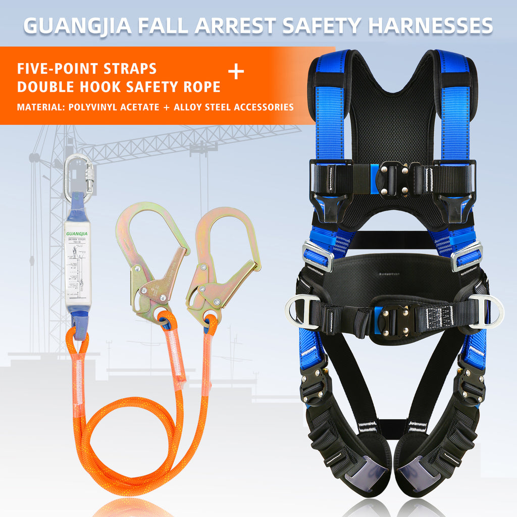 Safety Harness Fall Protection Kit with Shock Absorbing Lanyard & Suspension Trauma Safety Straps Upgrade Quick Buckles, Roofing Harness Construction Harness