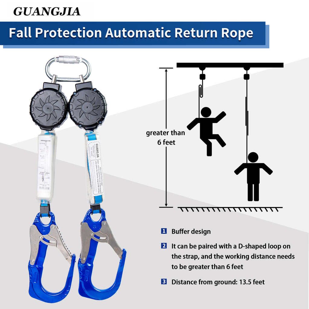 6ft Self Retracting Lifeline Retractable Fall Arrest Construction Roofing/Fall Protection Retractable Safety Lanyard External Shock Absorber Fall Arrest Safety