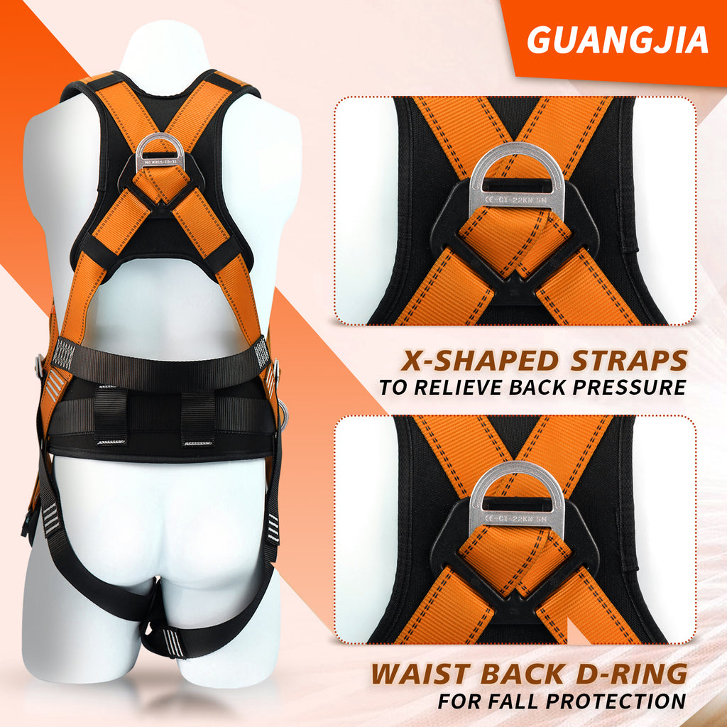 Safety Harness Fall Protection Kit with Shock Absorbing Lanyard, Full Body Working Harness with Safety Straps and Upgraded Quick Buckles (Orange)
