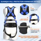 Safety Harness Fall Protection Kit with Shock Absorbing Lanyard & Suspension Trauma Safety Straps Upgrade Quick Buckles, Roofing Harness Construction Harness