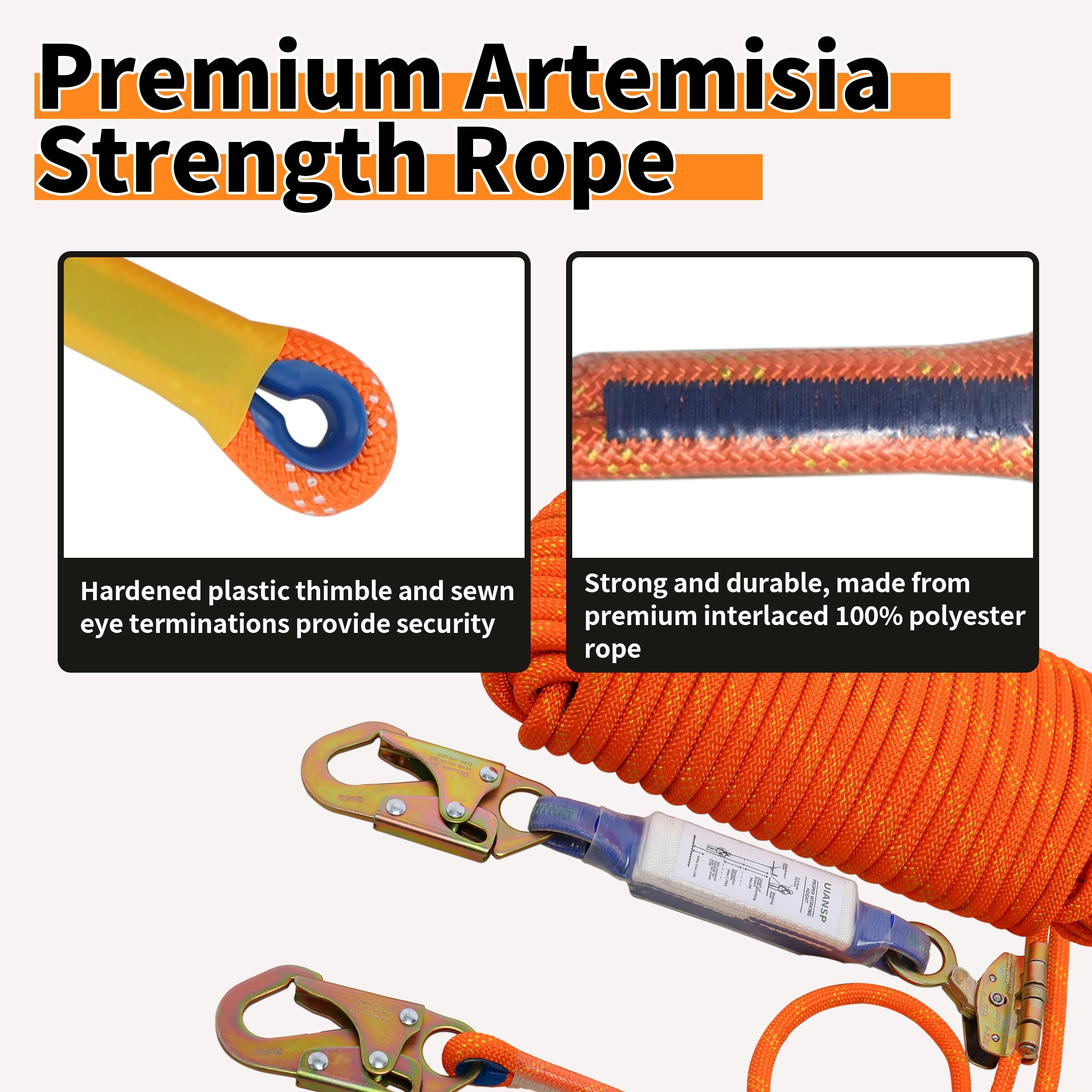 Fall Protection Safety Rope 25ft 50ft 100ft 150ft Life Safety Rope, Vertical Lifeline with Rope Grab, Climbing/Treestand Rope