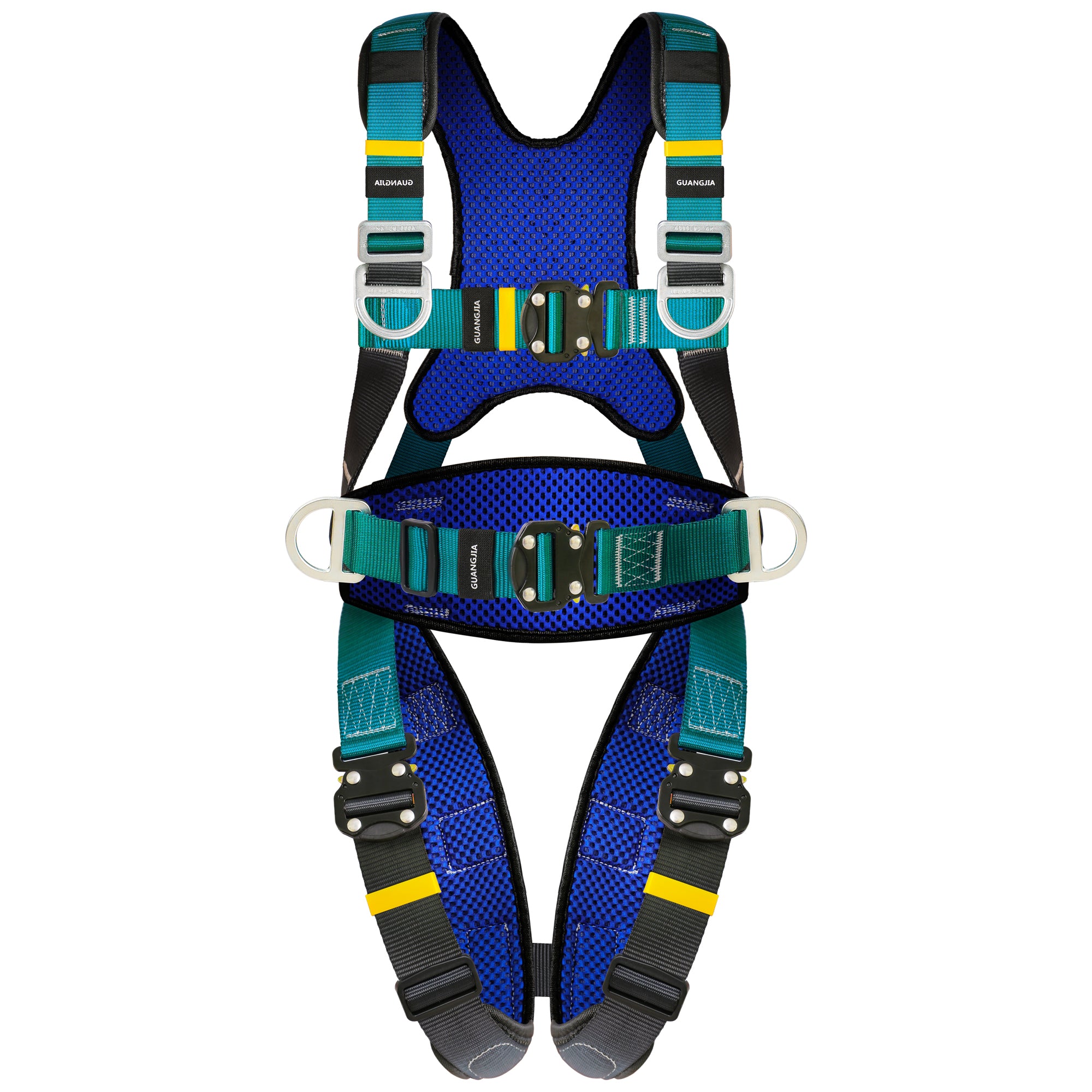 Fall Protection Safety Full Body Harness 5pt Adjustment Safe Comfortable Construction Positioning Harness Extra Long Thick Leg Back Padded Push-Button Quick-Lock Buckles OSHA and ANSI compliant
