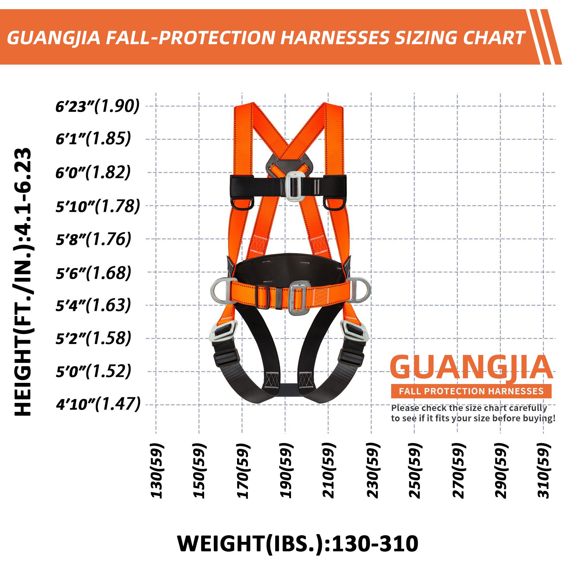 Universal Full Body Fall Protection Safety Harness with Dorsal D-Ring and Mating Buckle Legs, Roofing Harness Construction Harness