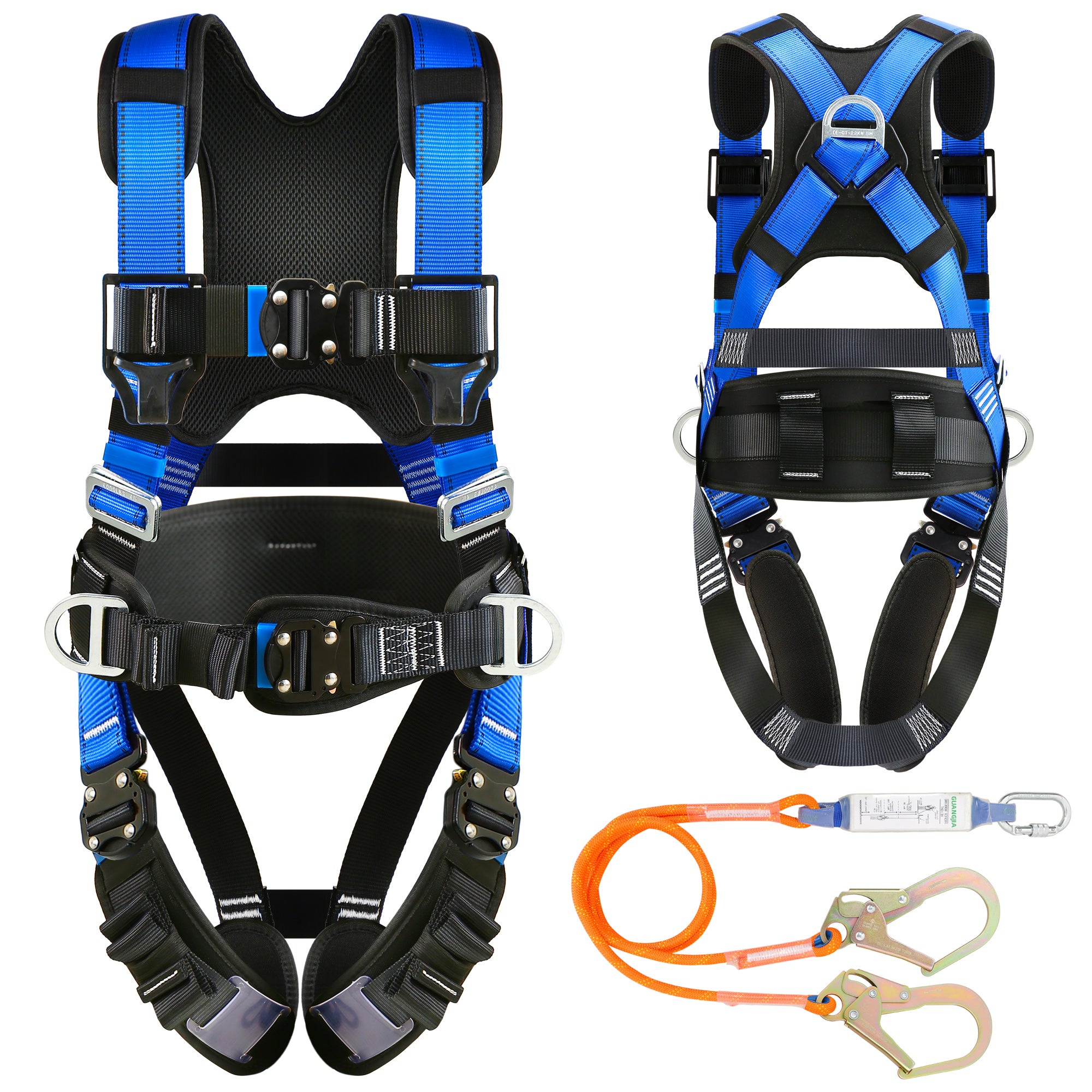 Safety Harness Fall Protection Kit with Shock Absorbing Lanyard & Suspension Trauma Safety Straps Upgrade Quick Buckles, Roofing Harness Construction Harness
