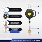 Steel Wire Self Retracting Lifeline, Fall Protection Safety Lanyard, NO Tangle Steel Cable, Class 1 SRL ANSI OSHA Retractable Fall Arrest