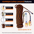 Fall Protection Safety Lanyard Rope, Vertical Lifeline Kit with Grab