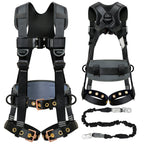 Fall Protection Safety Harnesses Full Body Roofing Construction Harness 5 Point Adjustment Harness Padded Black OSHA/ANSI COMPLIANT