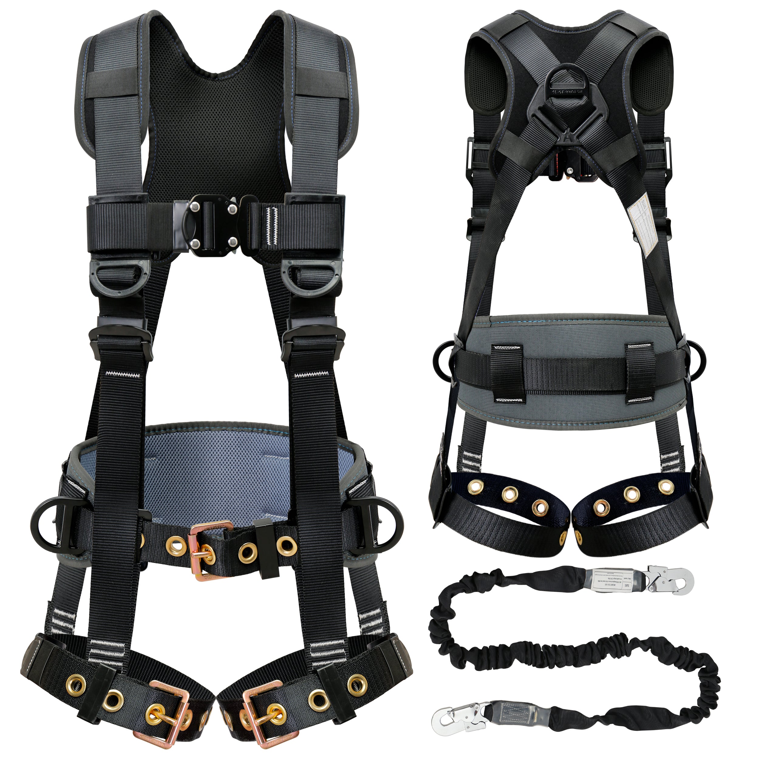 Fall Protection Safety Harnesses Full Body Roofing Construction Harness 5 Point Adjustment Harness Padded Black OSHA/ANSI COMPLIANT