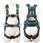 Fall Protection Safety Full Body Harness 5pt Adjustment Safe Comfortable Construction Positioning Harness Extra Long Thick Leg Back Padded Push-Button Quick-Lock Buckles OSHA and ANSI compliant