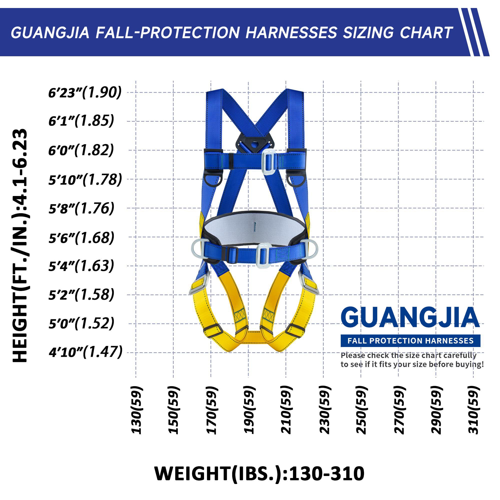 Full Body Work Harness, Universal Full Body Protection with Dorsal D-ring and Mating Buckle Legs