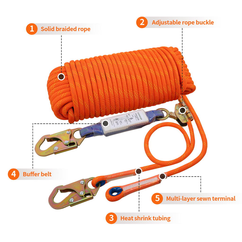 Fall Protection Safety Rope 25ft 50ft 100ft 150ft Life Safety Rope, Vertical Lifeline with Rope Grab, Climbing/Treestand Rope