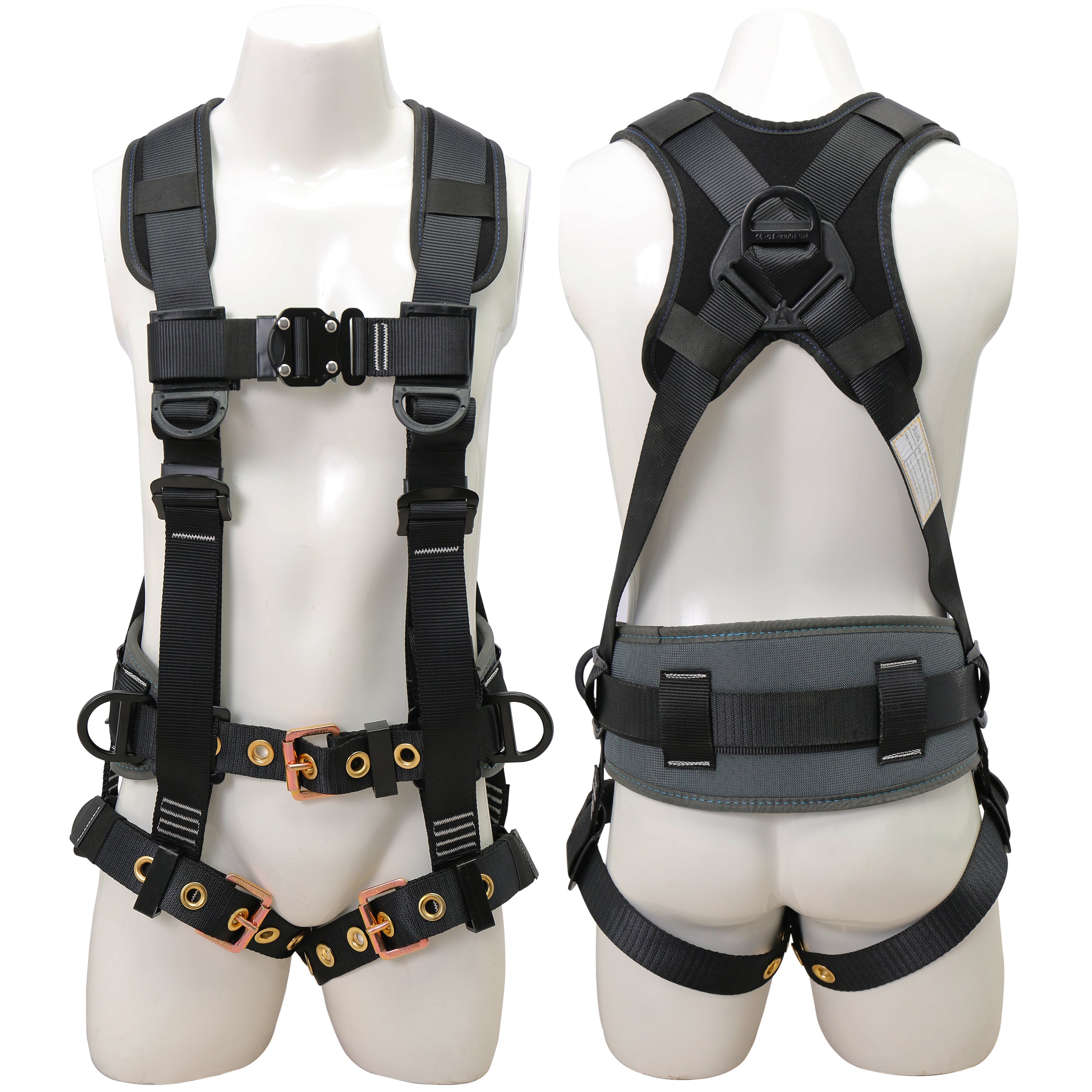 Fall Protection Safety Harnesses Full Body Roofing Construction Harness 5 Point Adjustment Harness Padded Black OSHA/ANSI COMPLIANT