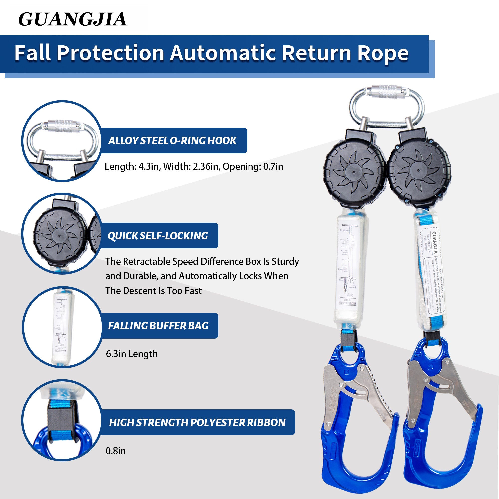 6ft Self Retracting Lifeline Retractable Fall Arrest Construction Roofing/Fall Protection Retractable Safety Lanyard External Shock Absorber Fall Arrest Safety
