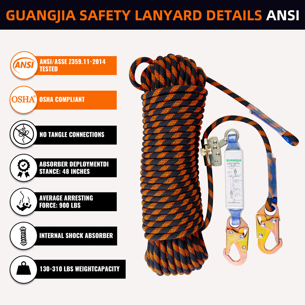 Fall Protection Safety Lanyard Rope, Vertical Lifeline Kit with Grab