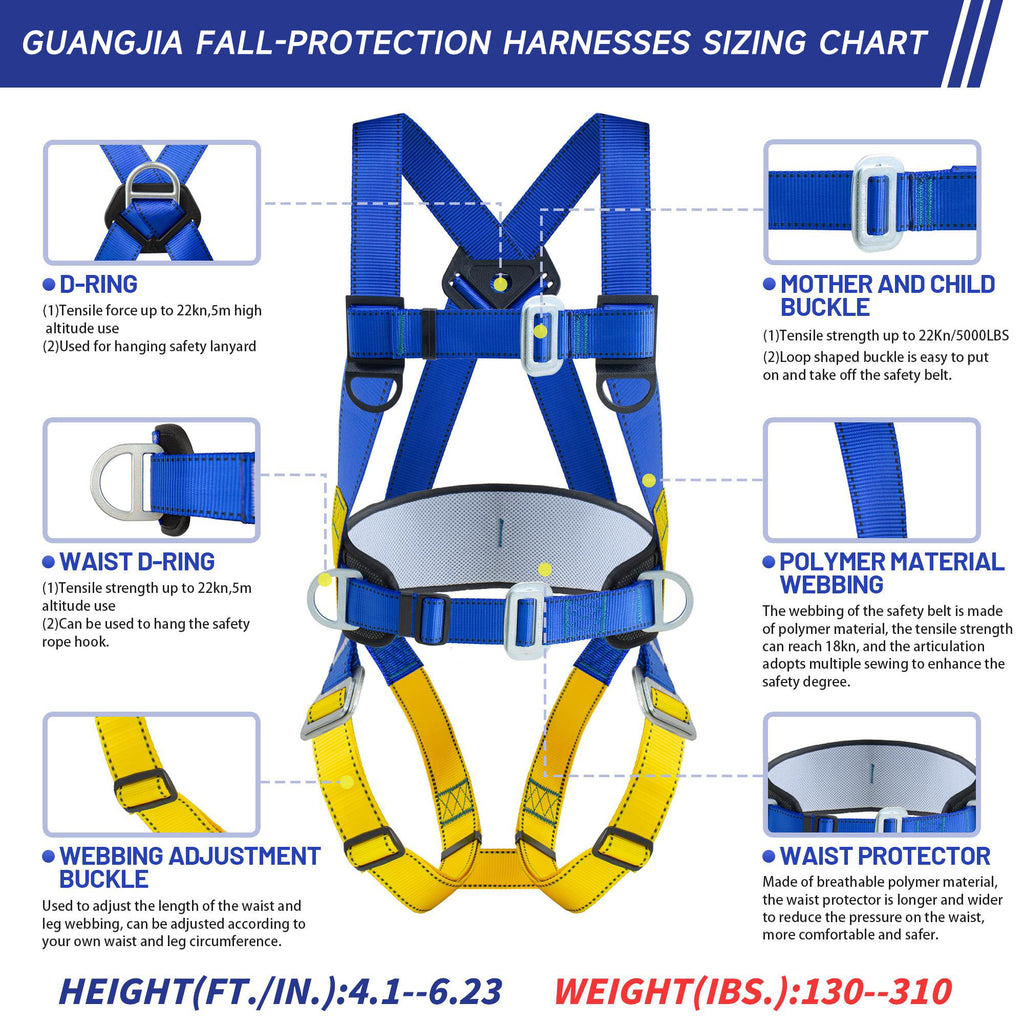 Full Body Work Harness, Universal Full Body Protection with Dorsal D-ring and Mating Buckle Legs