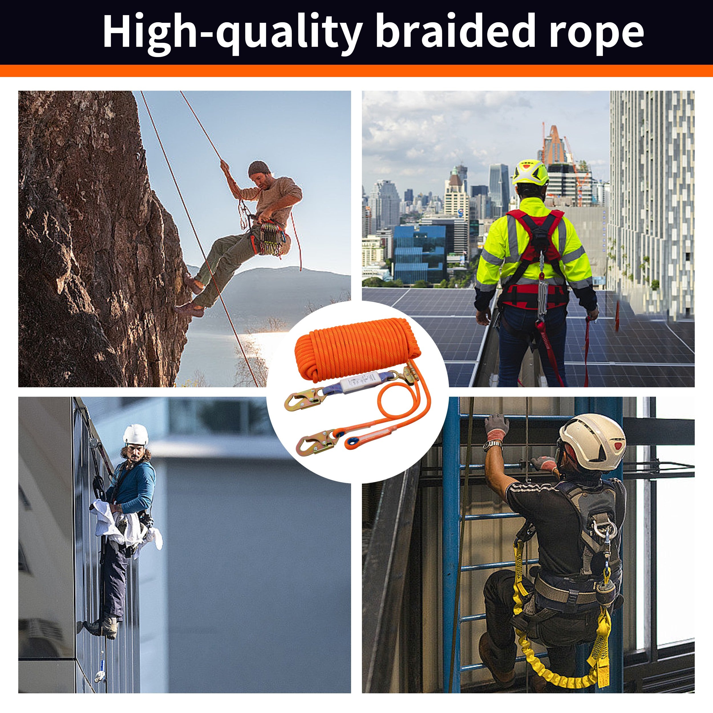 Fall Protection Safety Rope 25ft 50ft 100ft 150ft Life Safety Rope, Vertical Lifeline with Rope Grab, Climbing/Treestand Rope