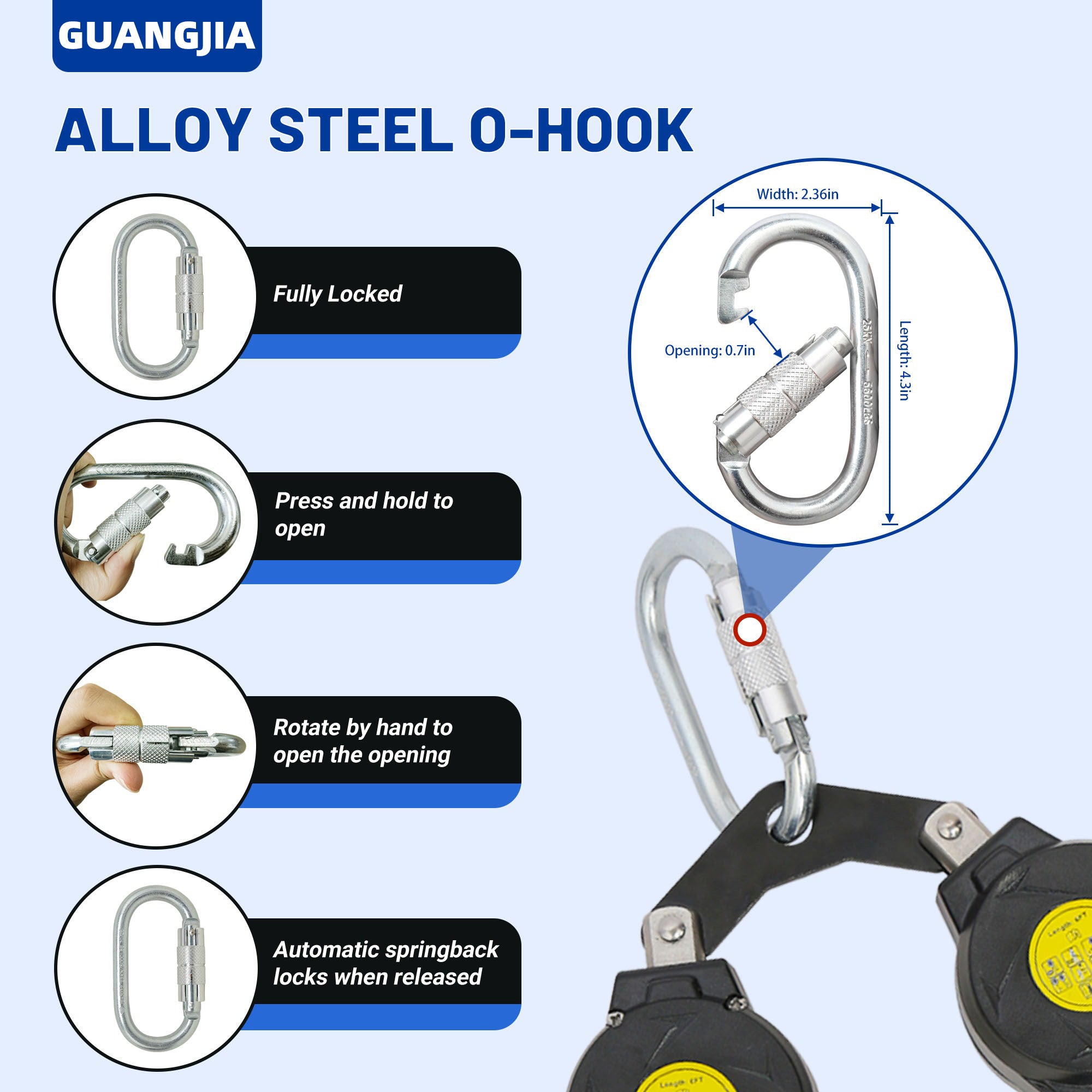 6ft Twin-Leg NO Tangle Self Retracting Lifeline, ANSI Class A SRL, Shock Absorbing Lanyard for Construction Fall Arrest Protection