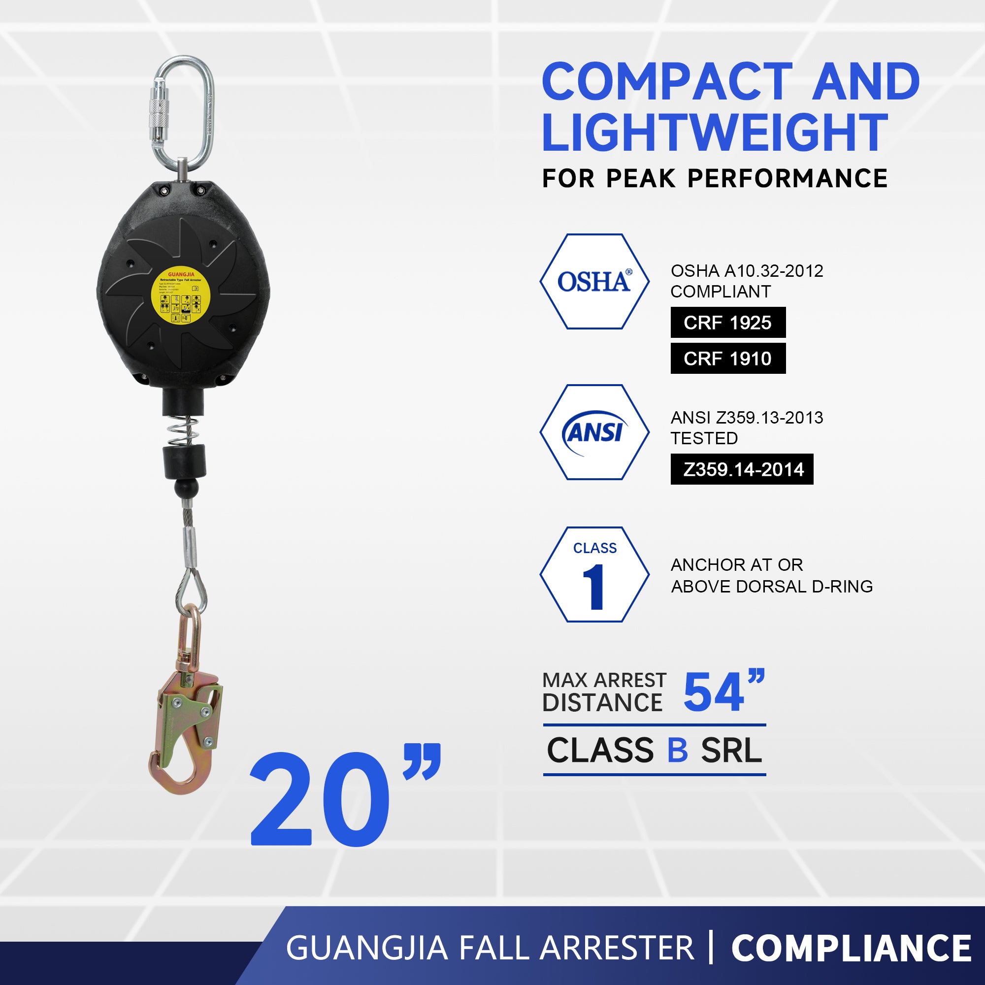 Steel Wire Self Retracting Lifeline, Fall Protection Safety Lanyard, NO Tangle Steel Cable, Class 1 SRL ANSI OSHA Retractable Fall Arrest