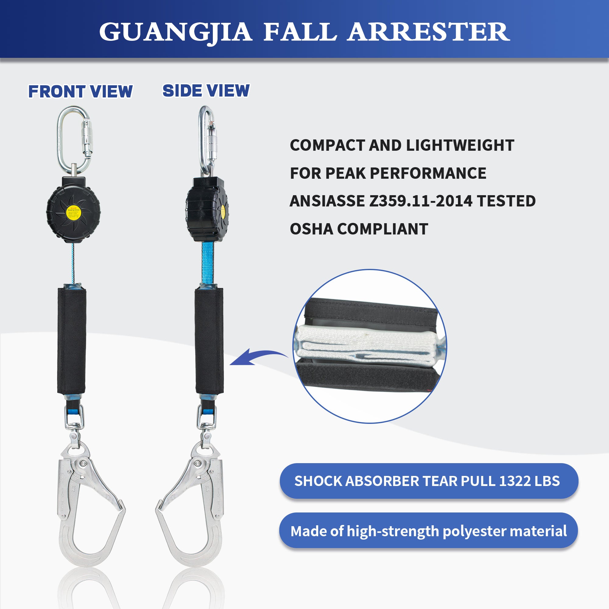 6FT Fall Protection Retractable Lanyard, Self Retracting Lifeline for Construction, Fall Arrest Protection Lanyard, SRL OSHA/ANSI