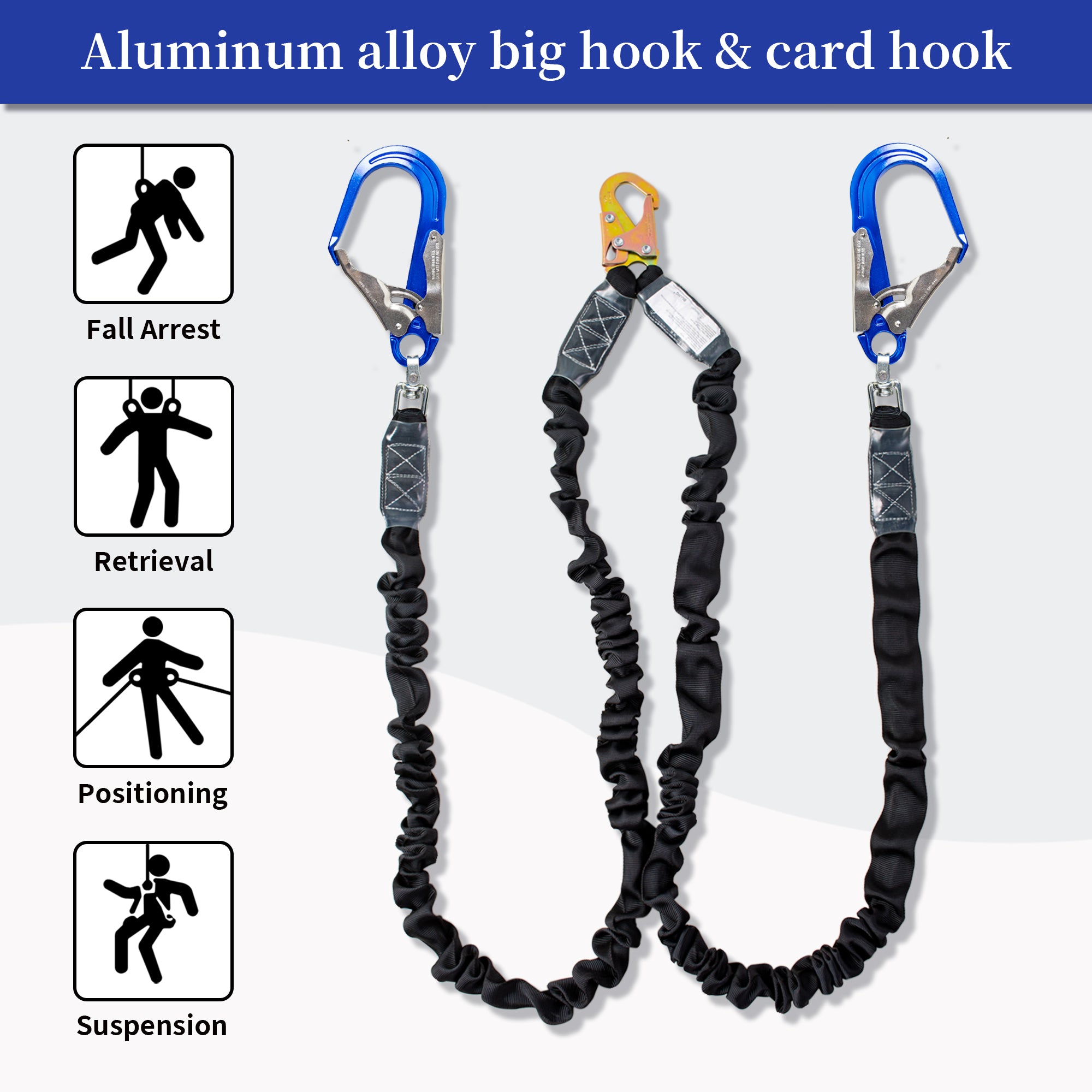 6ft Twin Leg Energy Absorbing Lanyards for Fall Protection, Fall Arrest Safety Lanyards