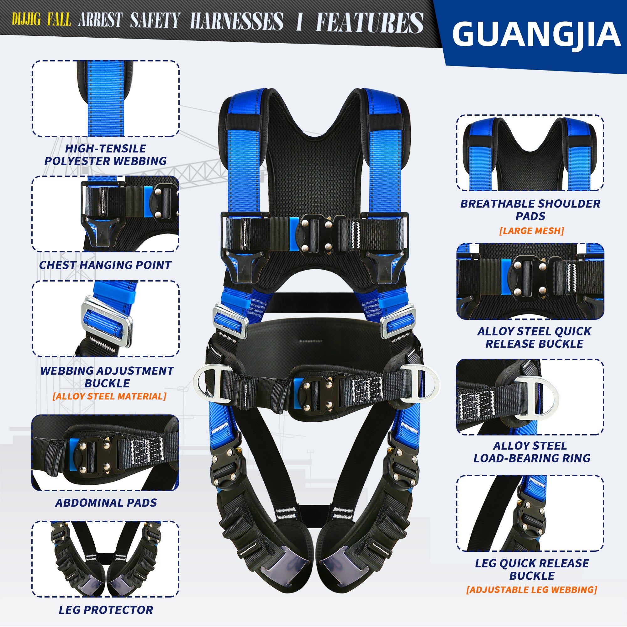 Safety Harness Fall Protection Kit with Shock Absorbing Lanyard & Suspension Trauma Safety Straps Upgrade Quick Buckles, Roofing Harness Construction Harness
