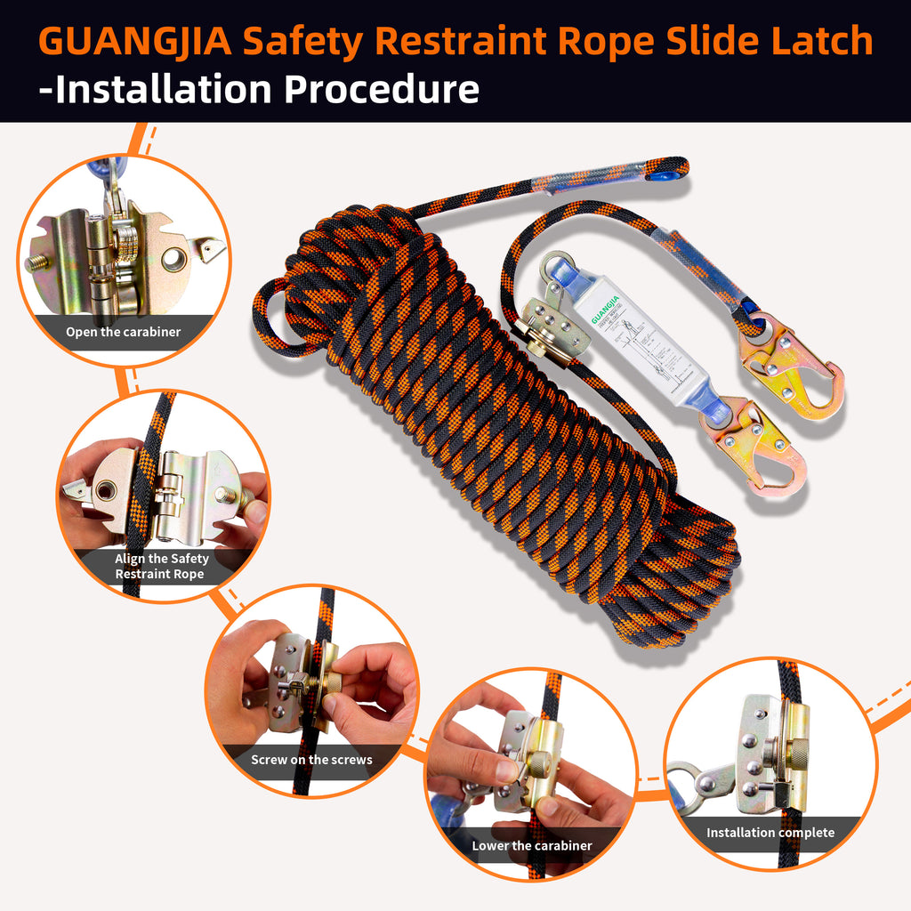Fall Protection Safety Lanyard Rope, Vertical Lifeline Kit with Grab