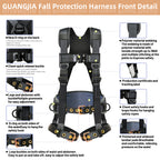 Fall Protection Safety Harnesses Full Body Roofing Construction Harness 5 Point Adjustment Harness Padded Black OSHA/ANSI COMPLIANT