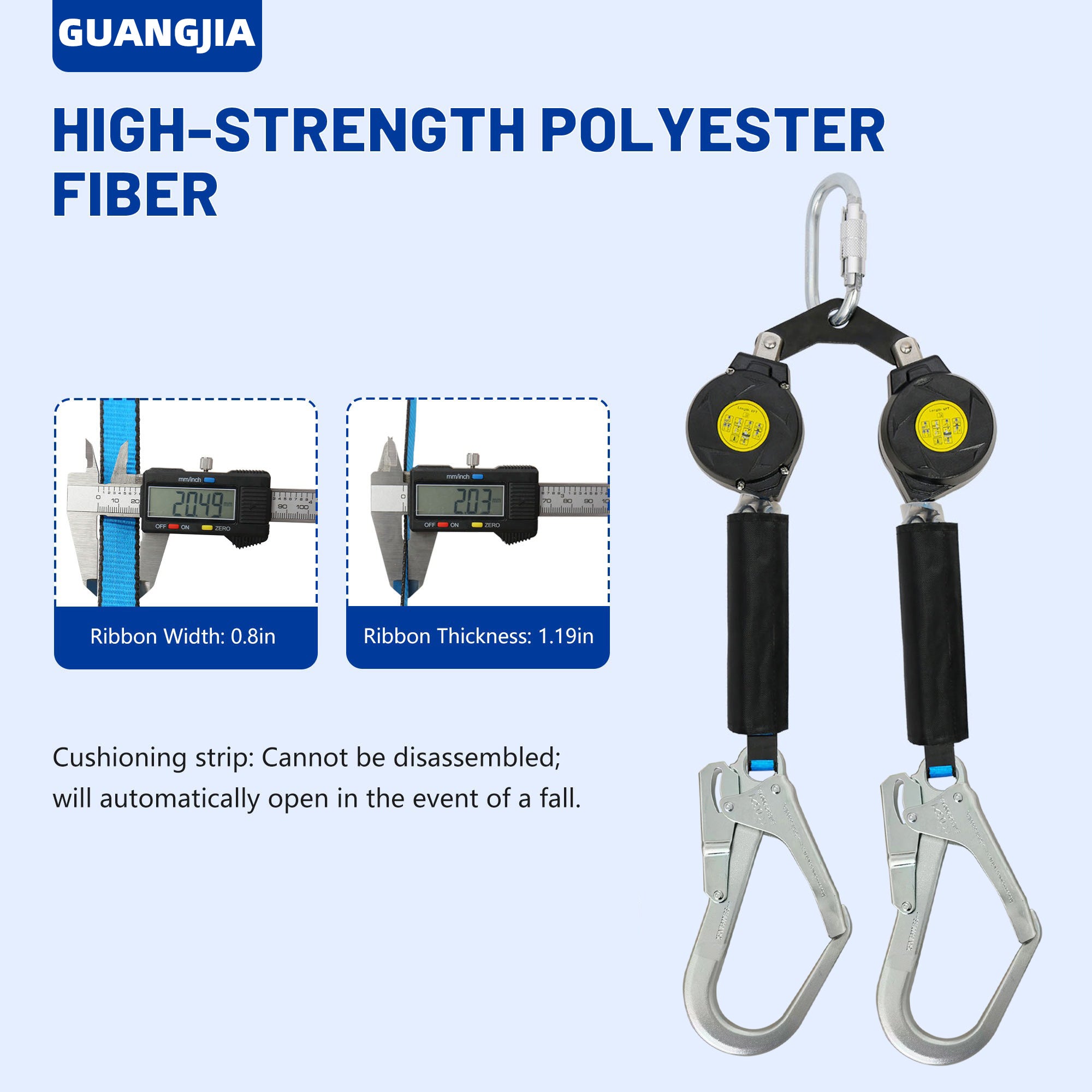 6ft Twin-Leg NO Tangle Self Retracting Lifeline, ANSI Class A SRL, Shock Absorbing Lanyard for Construction Fall Arrest Protection