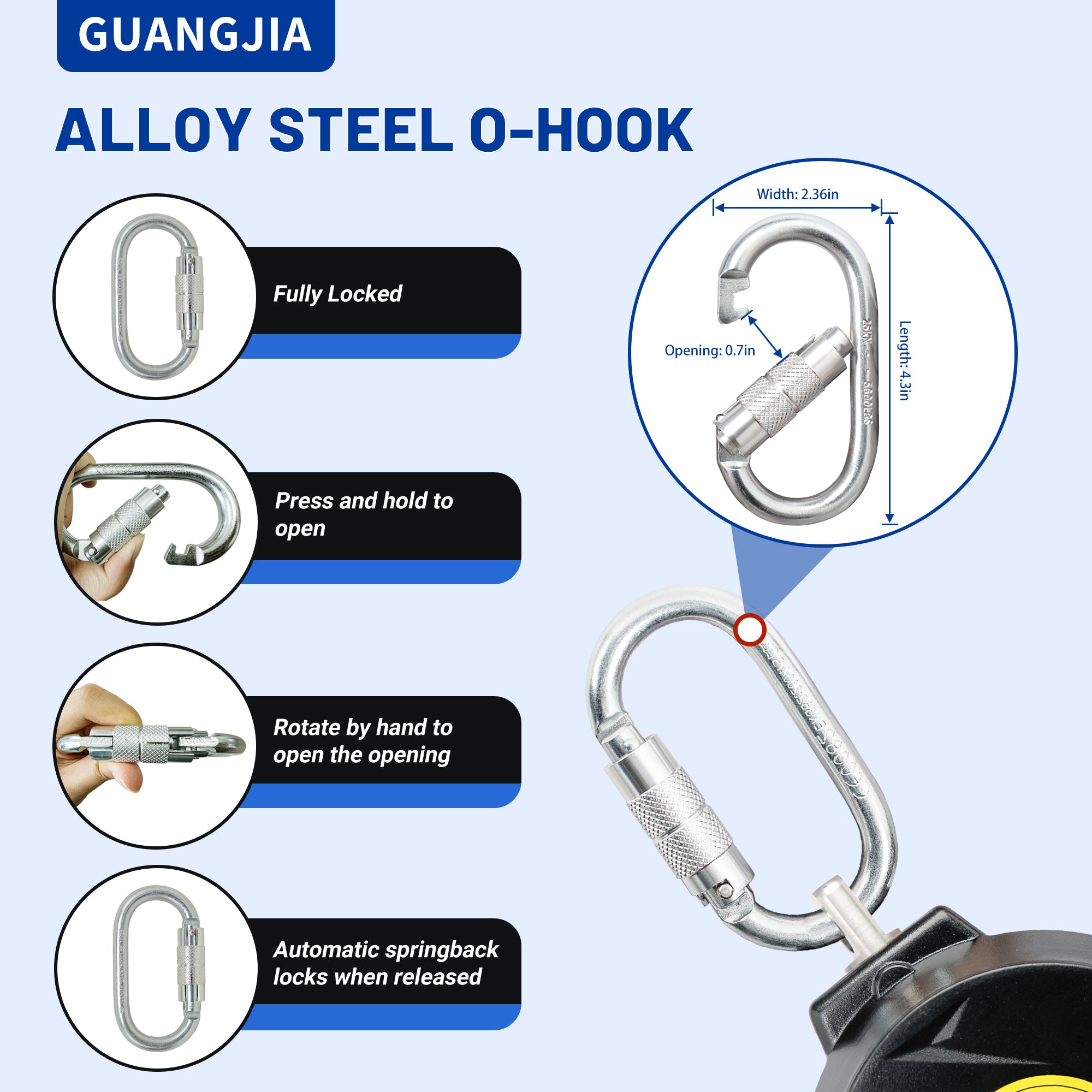 6FT Fall Protection Retractable Lanyard, Self Retracting Lifeline for Construction, Fall Arrest Protection Lanyard, SRL OSHA/ANSI