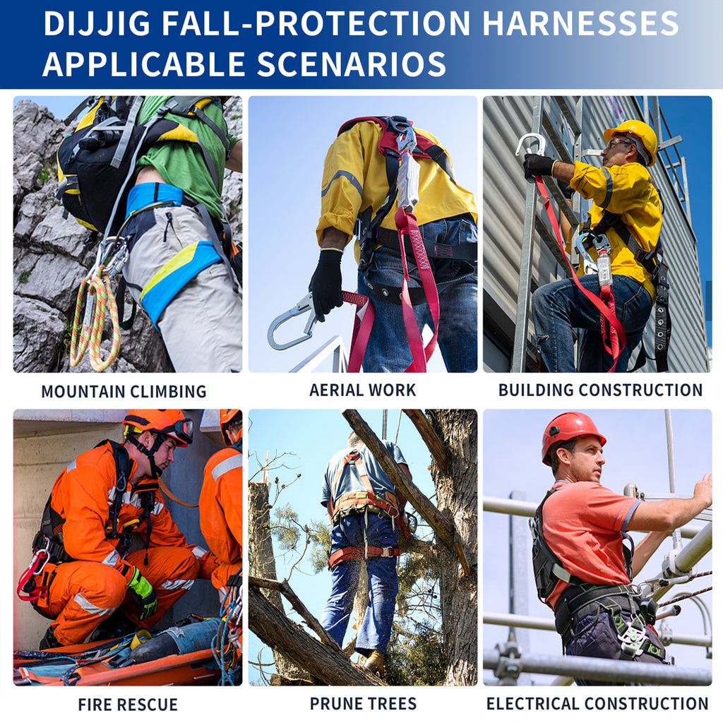 Safety Harness Fall Protection Kit with Shock Absorbing Lanyard, Full Body Working Harness with Safety Straps and Upgraded Quick Buckles (Orange)