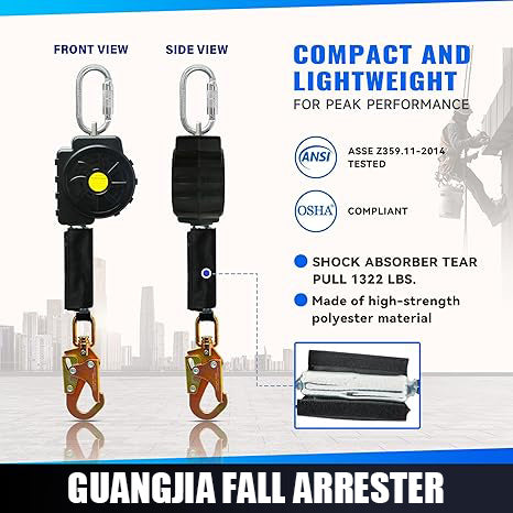 Fall Protection Retractable Lanyard - Fall Arrest System, Industrial Safety Lanyard for Roofing & Construction Positioning, ANSI/OSHA Compliant Lifeline