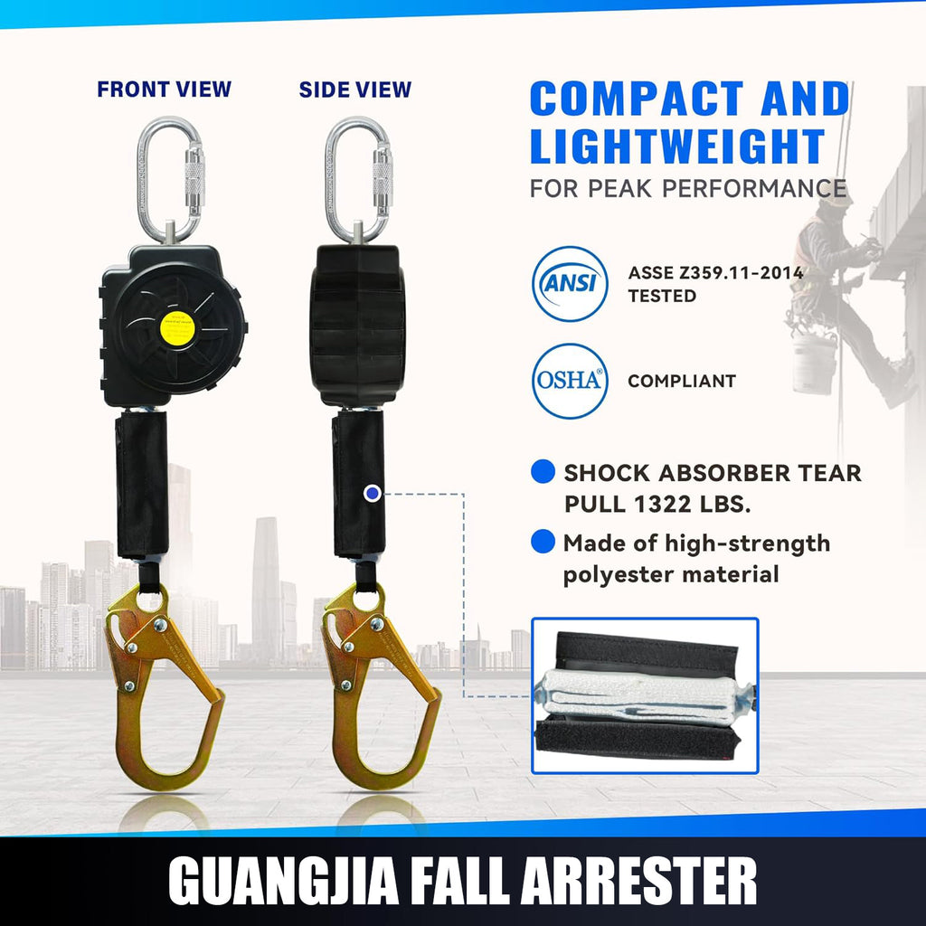 Fall Protection Retractable Lanyard - Fall Arrest System, Industrial Safety Lanyard for Roofing & Construction Positioning, ANSI/OSHA Compliant Lifeline