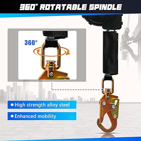 Fall Protection Retractable Lanyard - Fall Arrest System, Industrial Safety Lanyard for Roofing & Construction Positioning, ANSI/OSHA Compliant Lifeline