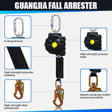 Fall Protection Retractable Lanyard - Fall Arrest System, Industrial Safety Lanyard for Roofing & Construction Positioning, ANSI/OSHA Compliant Lifeline
