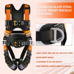 Safety Harness Fall Protection Kit with Shock Absorbing Lanyard, Full Body Working Harness with Safety Straps and Upgraded Quick Buckles (Orange)