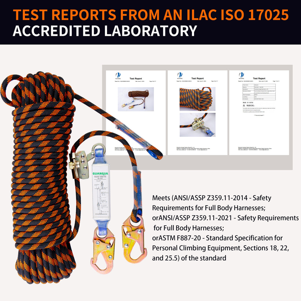 Fall Protection Safety Lanyard Rope, Vertical Lifeline Kit with Grab