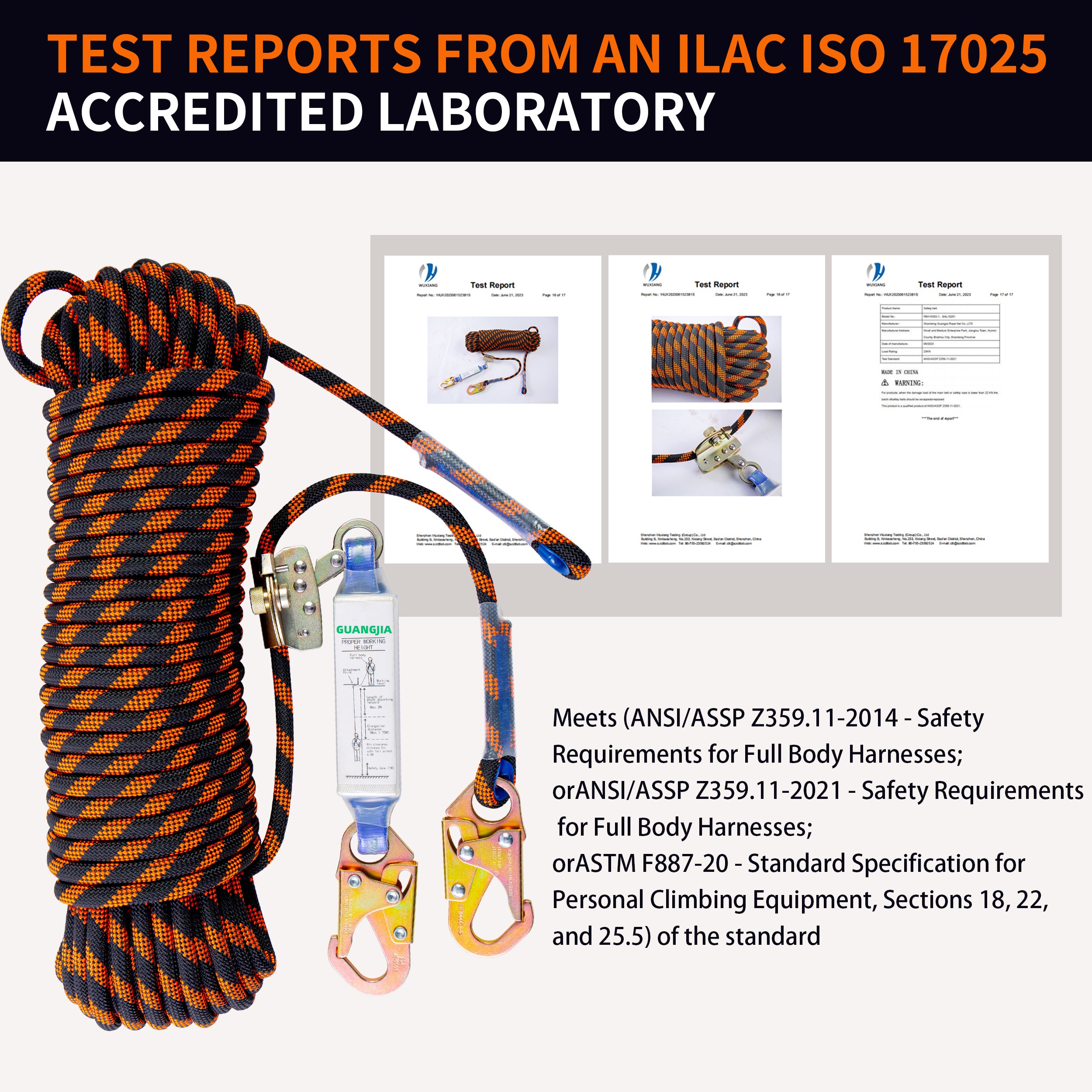 Fall Protection Safety Lanyard Rope, Vertical Lifeline Kit with Grab