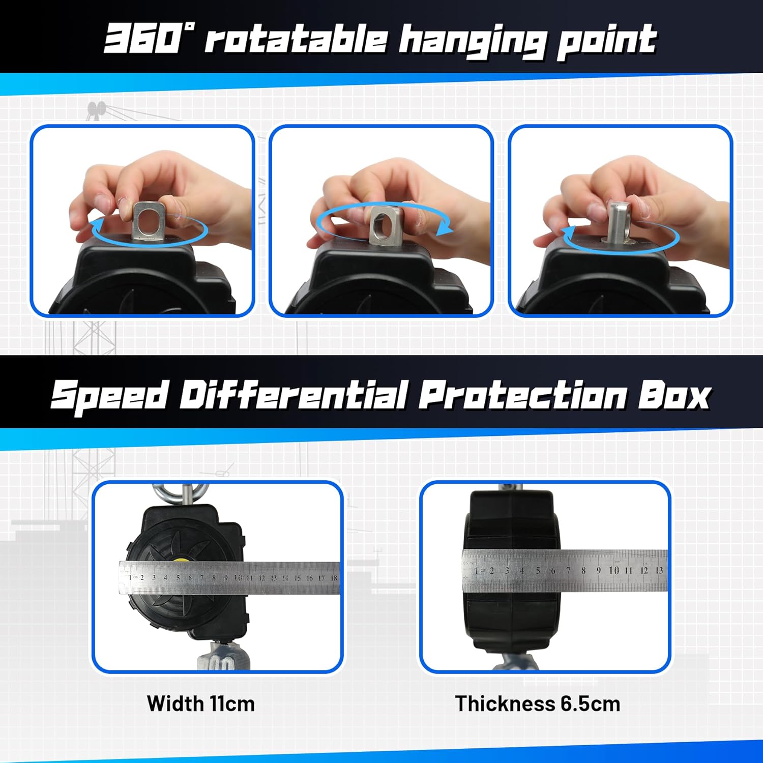 Fall Protection Retractable Lanyard - Fall Arrest System, Industrial Safety Lanyard for Roofing & Construction Positioning, ANSI/OSHA Compliant Lifeline