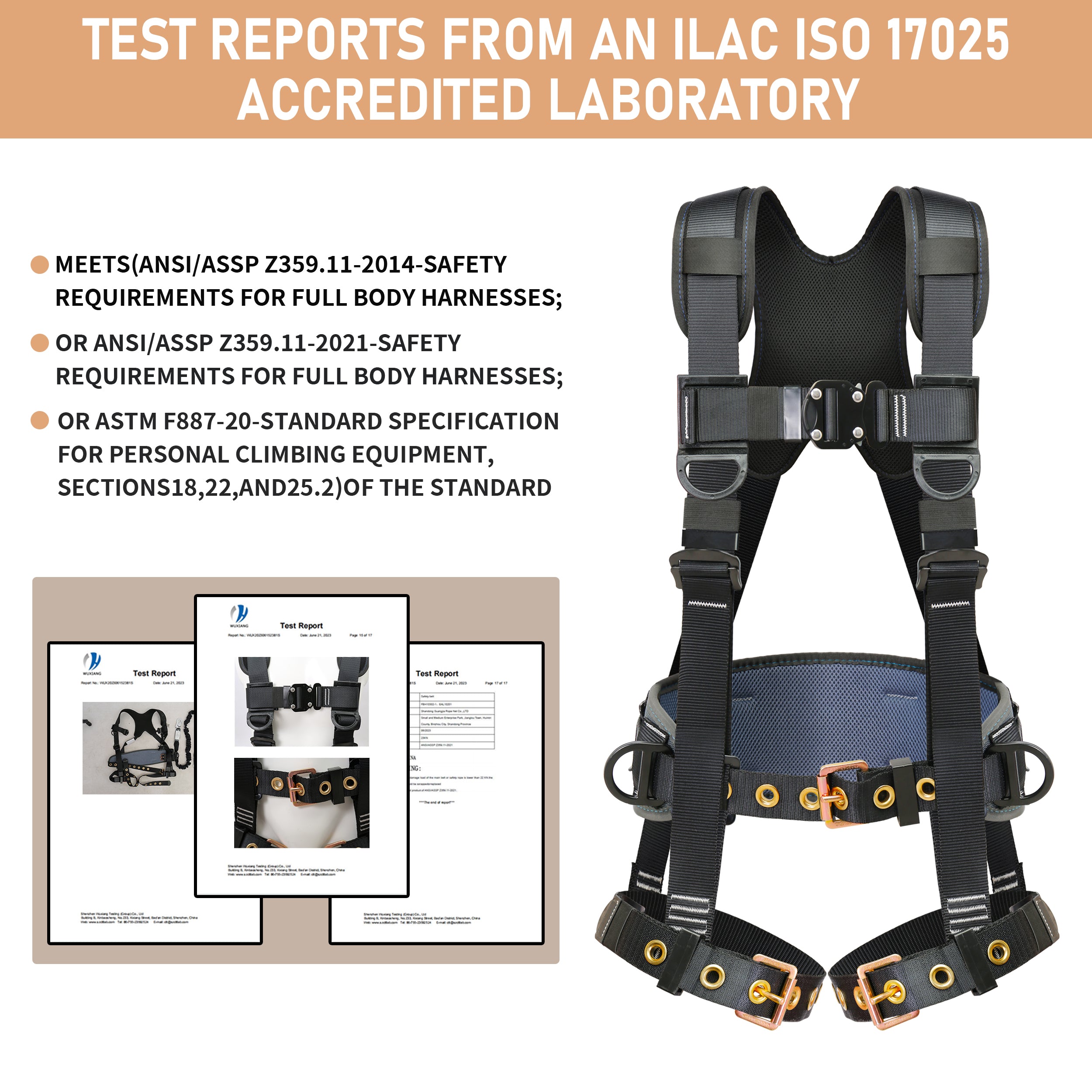 Fall Protection Safety Harnesses Full Body Roofing Construction Harness 5 Point Adjustment Harness Padded Black OSHA/ANSI COMPLIANT